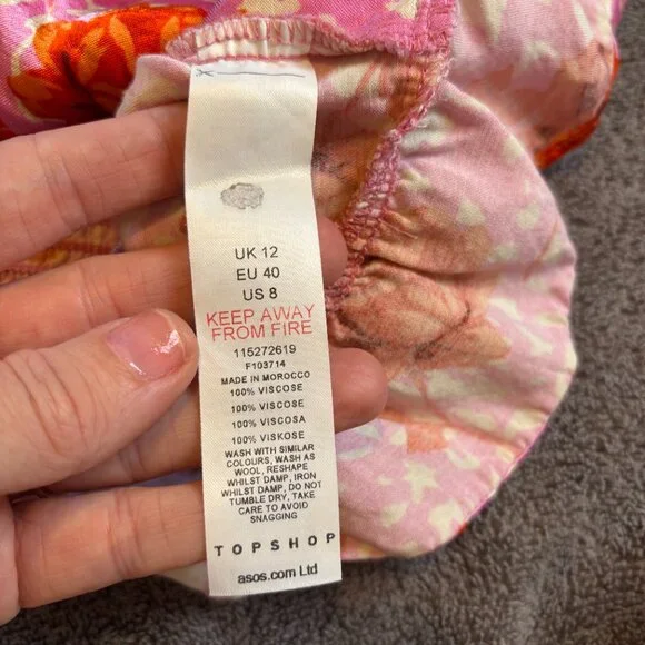 Topshop Rose Animal Print Satin Long Sleeve Crop Top Pink Red Size 8 #187 - Picture 11 of 11